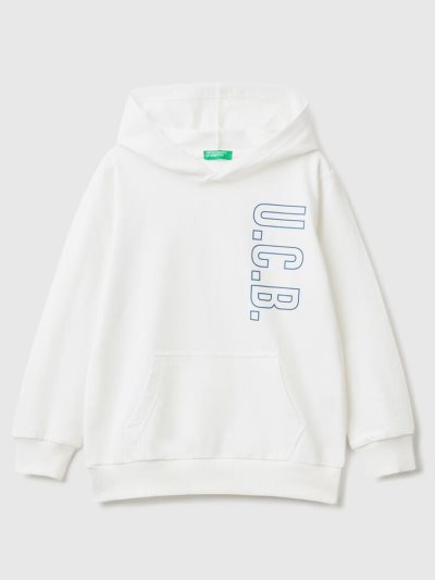 White Kids' Benetton 100% Cotton Hoodie | AU936287