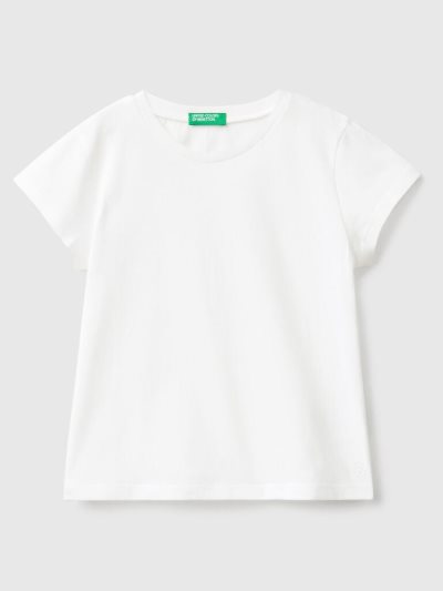 White Kids' Benetton 100% Organic Cotton Short Sleeve T-shirts | AU553491