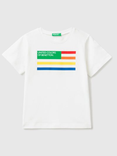 White Kids' Benetton 100% Organic Cotton Print Short Sleeve T-shirts | AU558937