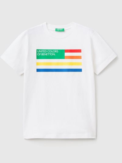 White Kids' Benetton 100% Organic Cotton Short Sleeve T-shirts | AU878314