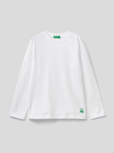 White Kids' Benetton 100% Organic Cotton Crew Neck Long Sleeve T-shirts | AU931141