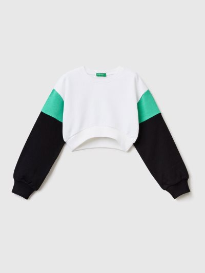 White Kids' Benetton Color Block Cropped Sweatshirt | AU557508