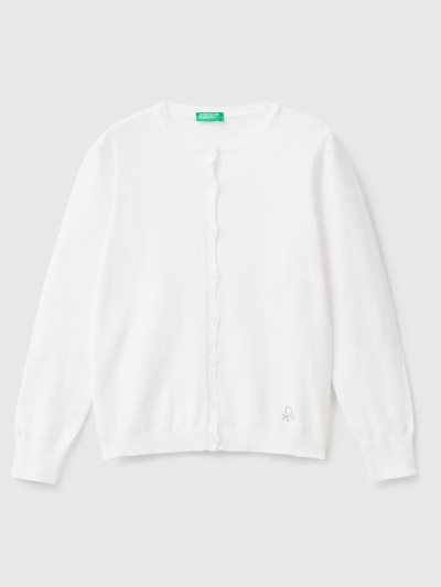 White Kids' Benetton Crew Neck Cotton Blend Cardigan | AU345470