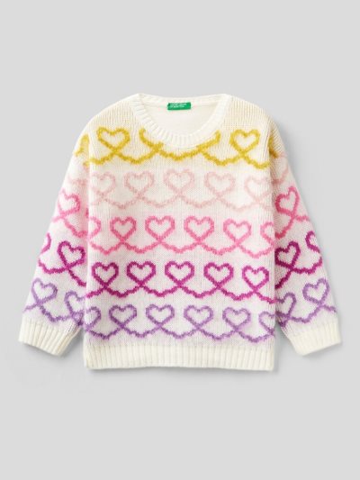 White Kids' Benetton Crew Neck Inlays Sweaters | AU172995