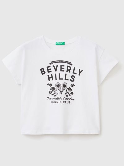 White Kids' Benetton Cropped Pure Cotton Short Sleeve T-shirts | AU575811