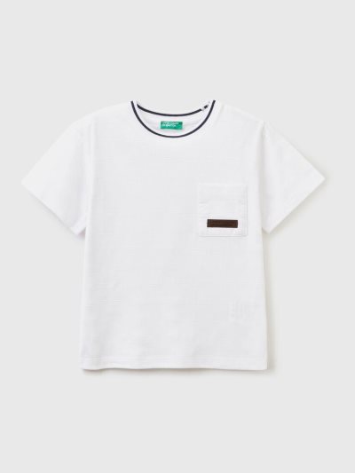 White Kids' Benetton Jacquard Pocket Short Sleeve T-shirts | AU382101