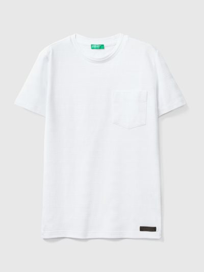 White Kids' Benetton Jacquard Pocket Short Sleeve T-shirts | AU560472