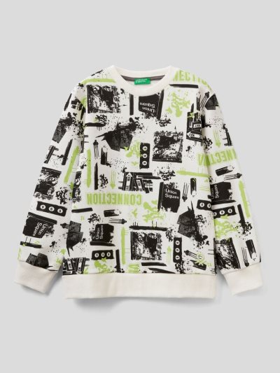 White Kids' Benetton Japanese Pattern Sweatshirt | AU056939