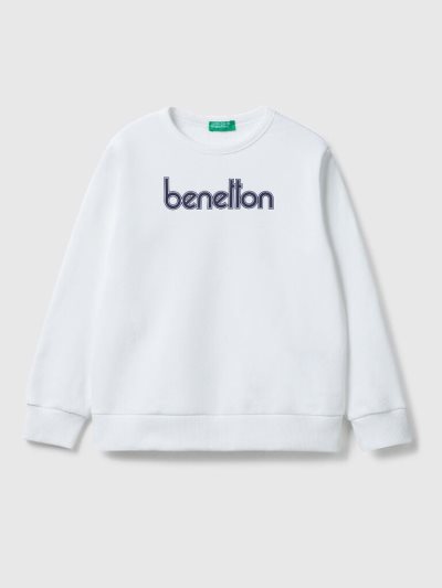 White Kids' Benetton Logo Print Sweatshirt | AU636895