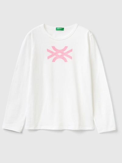 White Kids' Benetton Long Sleeve 100% Cotton T Shirts | AU631937