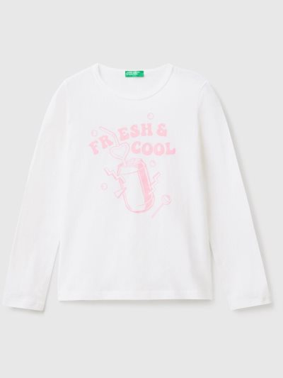 White Kids' Benetton Long Sleeve 100% Cotton T Shirts | AU715670