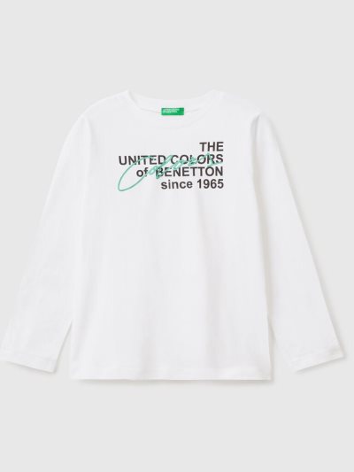 White Kids' Benetton Long Sleeve Organic Cotton T Shirts | AU703383