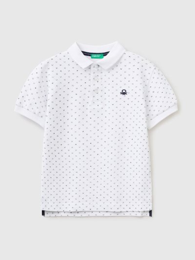 White Kids' Benetton Micro Patterned Slim Fit Short Sleeve Polos | AU419972