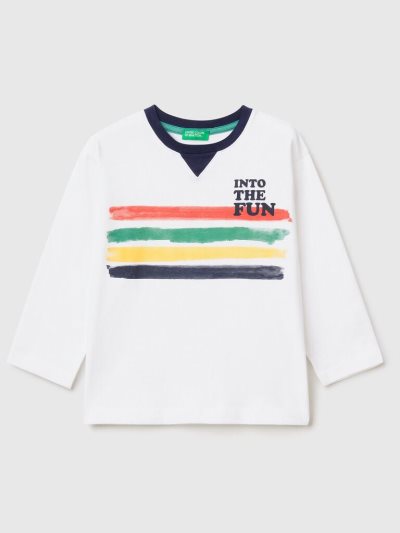 White Kids' Benetton Multicolored Print Short Sleeve T-shirts | AU022926