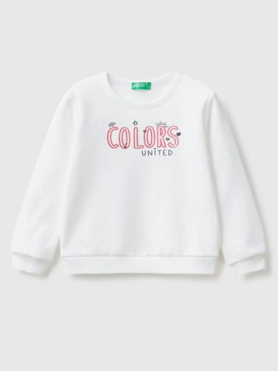 White Kids' Benetton Organic Cotton Glittery Print Sweatshirt | AU522754