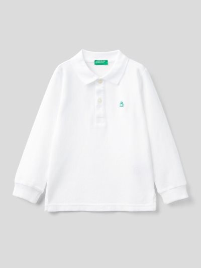 White Kids' Benetton Organic Cotton Long Sleeve Polo Shirts | AU555906