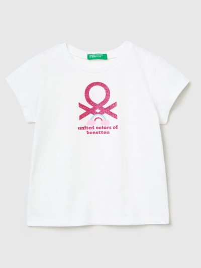 White Kids' Benetton Organic Cotton Print Short Sleeve T-shirts | AU096101