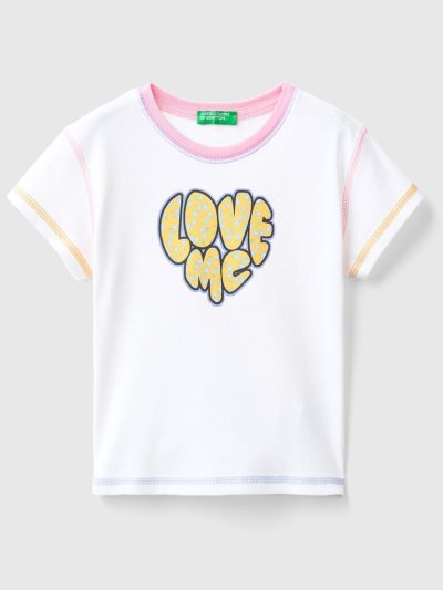 White Kids' Benetton Organic Cotton Print Short Sleeve T-shirts | AU505439