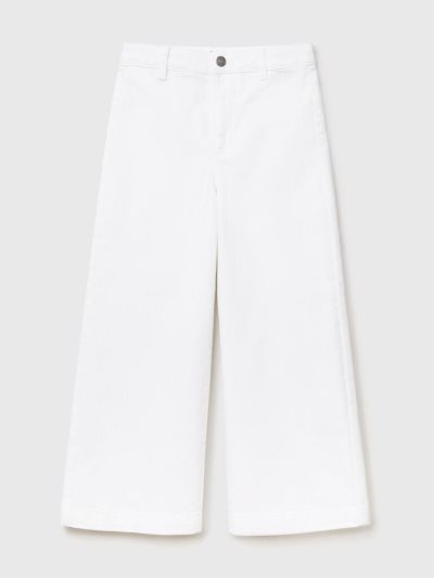 White Kids' Benetton Palazzo Stretch Cotton Trousers | AU047320