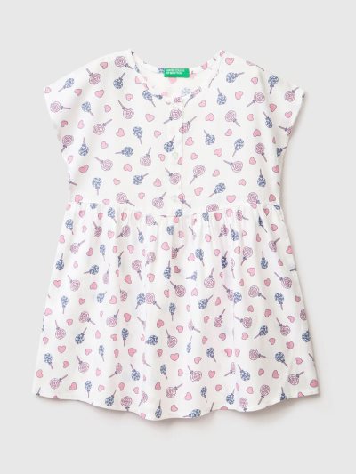 White Kids' Benetton Patterned Sustainable Viscose Dress | AU965927