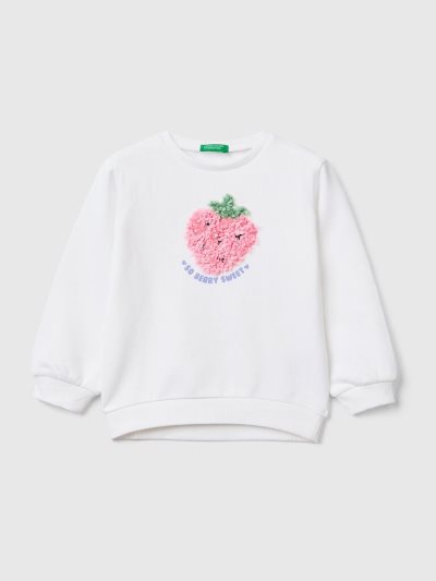 White Kids' Benetton Petal Look Applique Sweatshirt | AU796181