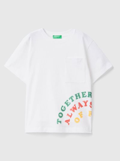 White Kids' Benetton Print On Front And Back Short Sleeve T-shirts | AU959923