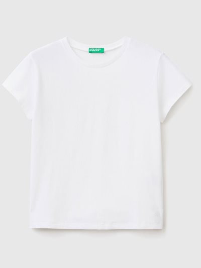 White Kids' Benetton Pure Organic Cotton Short Sleeve T-shirts | AU934200