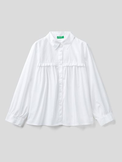 White Kids' Benetton Rouches On The Yoke Shirts | AU167174