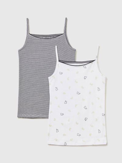 White Kids' Benetton Stretch Cotton Two Patterned Camisole Tops | AU300647