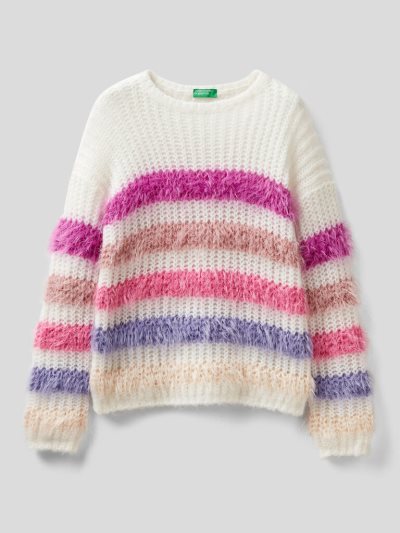 White Kids' Benetton Striped Wool Blend Sweaters | AU531041