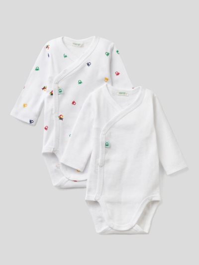 White Kids' Benetton Two Long Sleeve Organic Cotton Bodysuits | AU570606