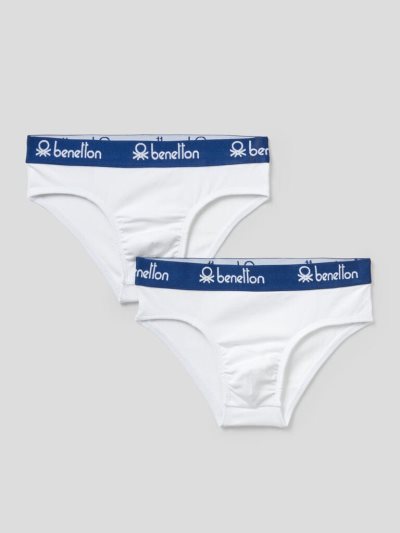 White Kids' Benetton Two Pairs Of Logoed Elastic Briefs | AU400636