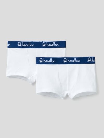 White Kids' Benetton Two Pairs Of Logoed Elastic Boxers | AU686281