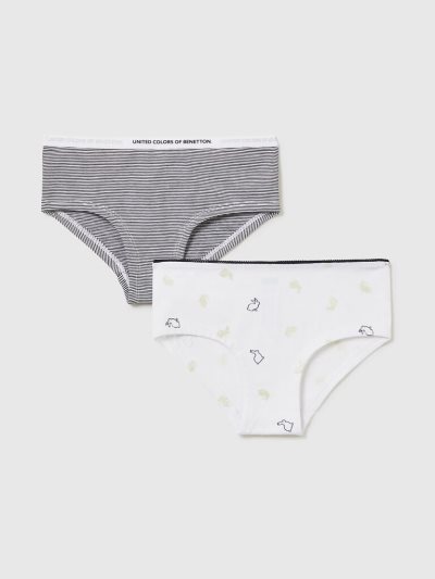 White Kids' Benetton Two Pairs Of Stretch Cotton Briefs | AU797814