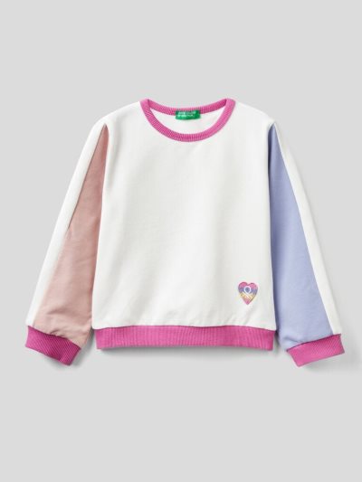 White Kids' Benetton Warm Color Block Patch Sweatshirt | AU400664