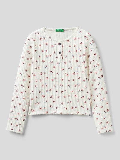 White Kids' Benetton Warm Floral Print Long Sleeve T-shirts | AU858871