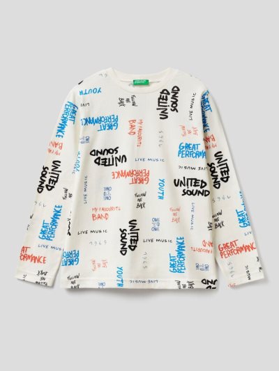 White Kids' Benetton Warm Text Print Long Sleeve T-shirts | AU579468