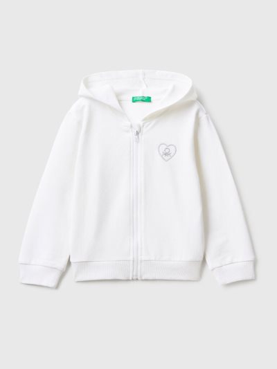 White Kids' Benetton Zip-up Hoodie | AU618207