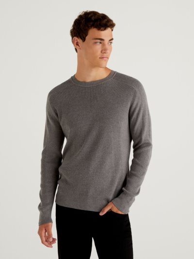 White Men's Benetton Crew Neck Cotton Blend Sweaters | AU642759