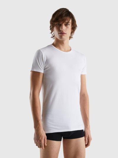 White Men's Benetton Organic Stretch Cotton T Shirts | AU665799