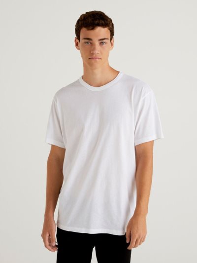 White Men's Benetton Pure Organic Cotton Short Sleeve T-shirts | AU140036