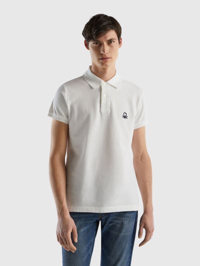 White Men's Benetton Slim Fit Short Sleeve Polos | AU048148