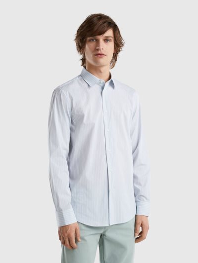 White Men's Benetton Slim Fit Stretch Cotton Blend Shirts | AU642864