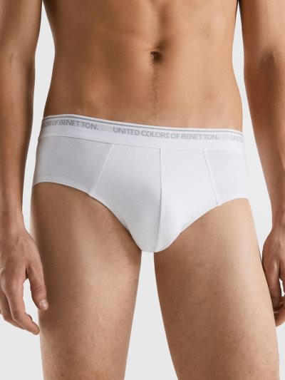 White Men's Benetton Stretch Organic Cotton Briefs | AU206498