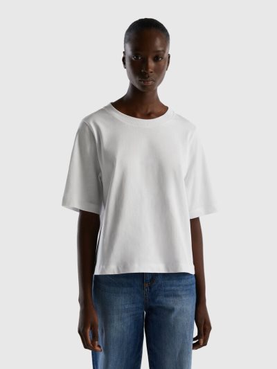 White Women's Benetton 100% Cotton Boxy Fit Short Sleeve T-shirts | AU969580