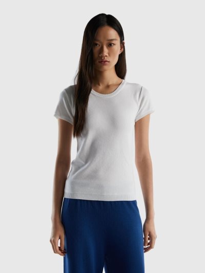 White Women's Benetton 100% Cotton Short Sleeve Sweaters | AU754658