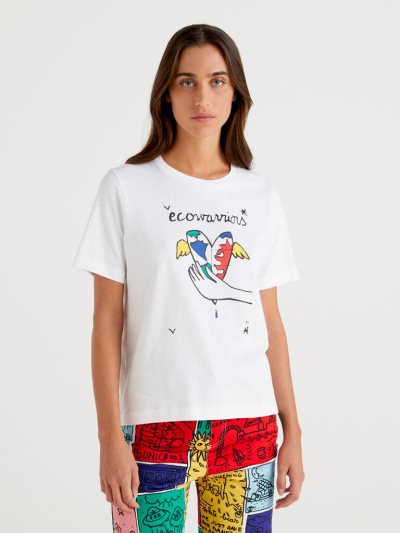 White Women's Benetton Jccxucb Print Short Sleeve T-shirts | AU017480