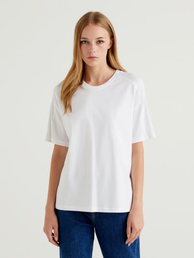 White Women's Benetton Oversized 100% Cotton Short Sleeve T-shirts | AU722050