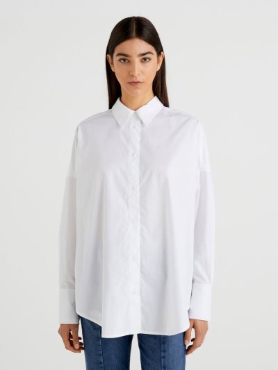 White Women's Benetton Oversized Fit 100% Cotton Shirts | AU384508