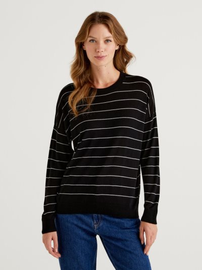 White Women's Benetton Relaxed Boxy Fit Crew Neck Sweaters | AU370462